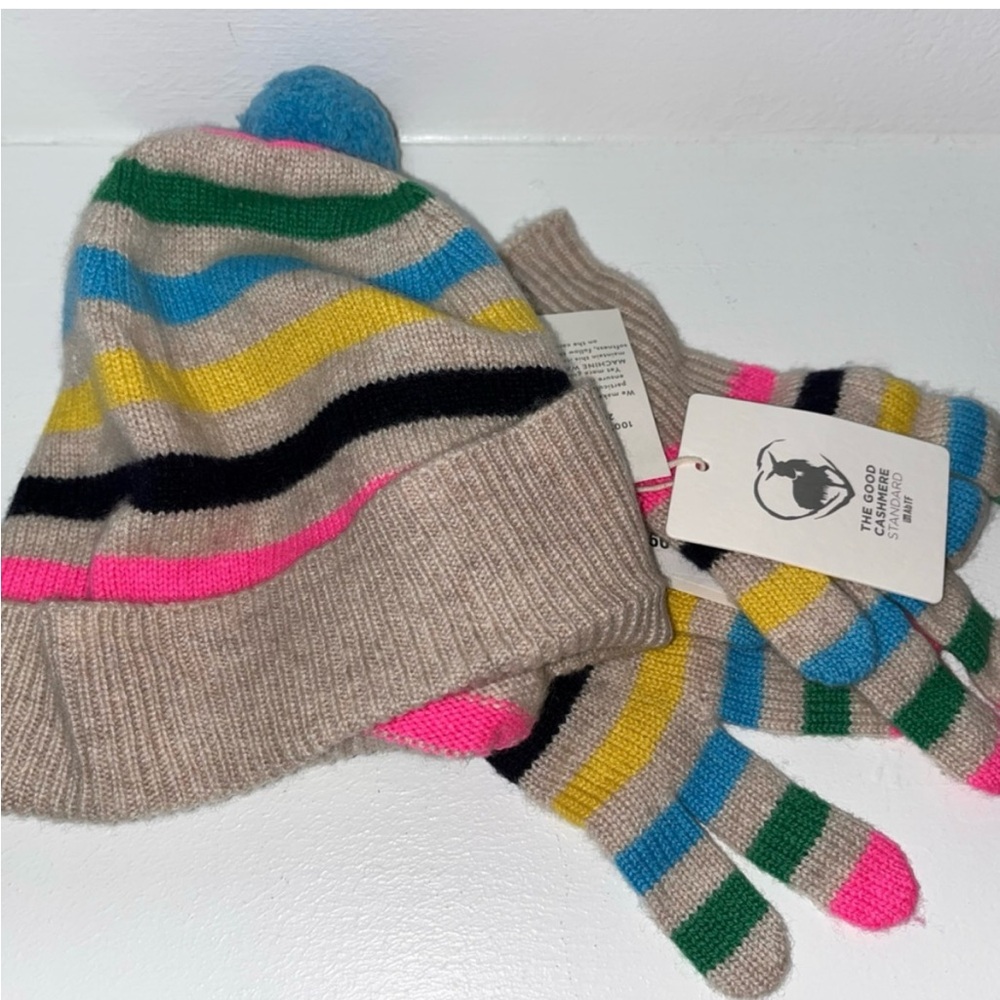 Colorful Cashmere Striped Kids Hat and Gloves Set